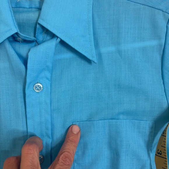 Vintage 1970s 1960s vivid BLUE button up shirt with collar XS/S - Picture 6 of 6